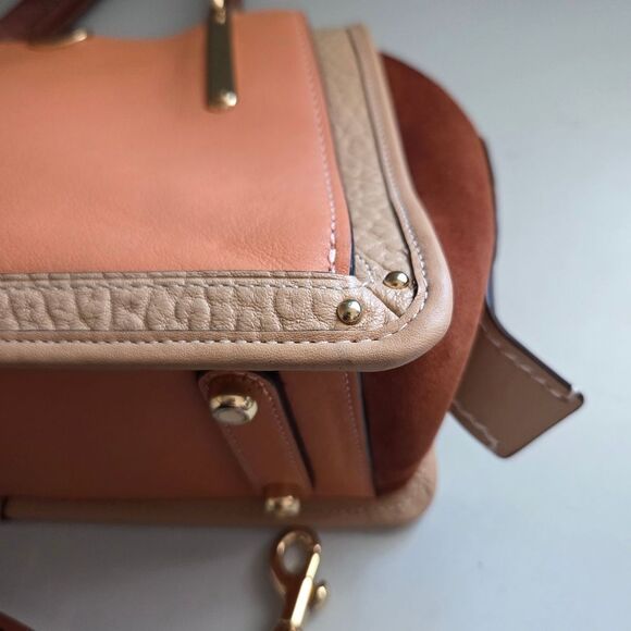🍁Coach Suede Leather Colorblock Dreamer Satchel Crossbody Bag In Sunrise - Picture 13 of 16